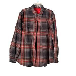 Eddie Bauer Gray/Red Flannel Shirt Men's Large Classic Fit Button Up Long Sleeve